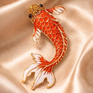 Koi Fish Orange Gold Enamel Brooch – Symbol of Luck & Prosperity